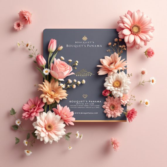 Tarjeta de regalo digital de Bouquet's Panama con diseño floral elegante y colores suaves.